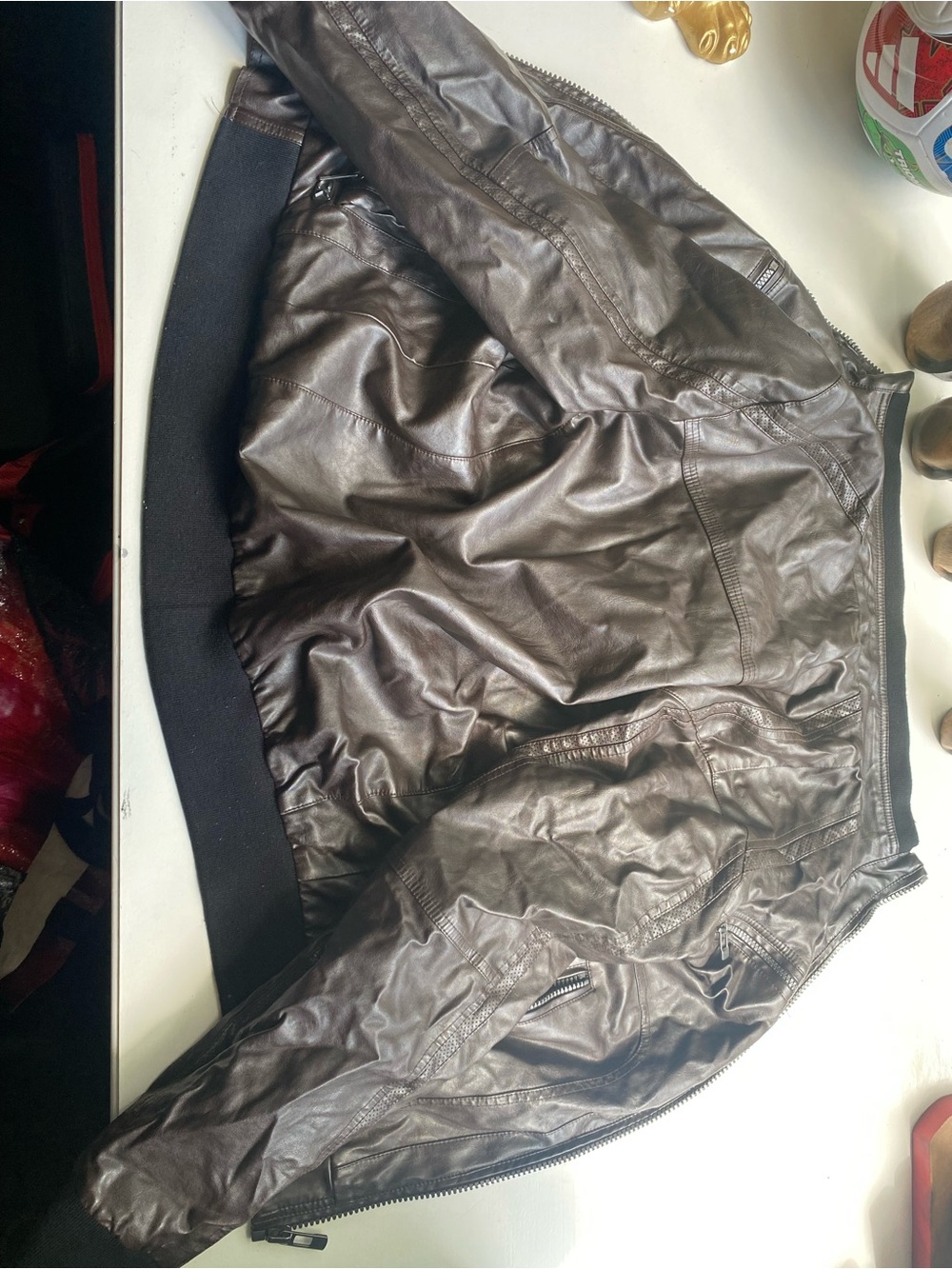 Calvin Klein Men's Dark Brown Faux Leather Bomber Jacket